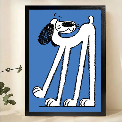 Long Legged Dog Wall Art Print - Whimsical Blue Dog Illustration