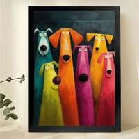 Colourful Cartoon Dogs Wall Art – Whimsical Pop Art Animal Canvas Print on Natural Wood Frame