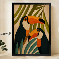 Tropical Toucans Wall Art – Bold Botanical Canvas Print on Natural Wood Frame
