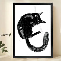 Quirky Black Cat Curled Up Wall Art - Charcoal Sketch Canvas Print