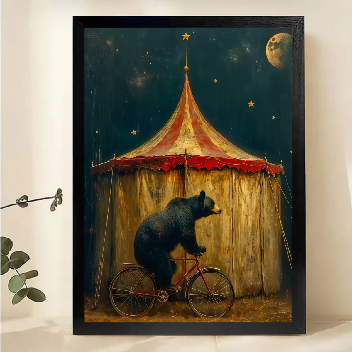 Circus Bear on Bicycle Framed Wall Art - Vintage Carnival Print