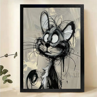 Graffiti Style Crazy Cat Wall Art - Black and White Expressive Canvas Print