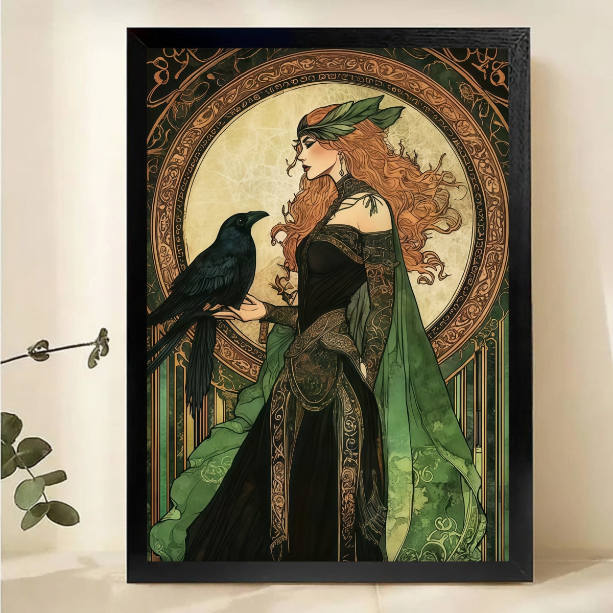 Art Nouveau Goddess with Raven Wall Art - Celtic Style