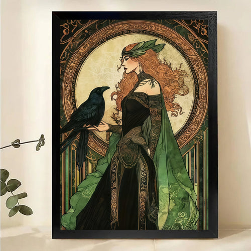 Art Nouveau Goddess with Raven Wall Art - Celtic Style
