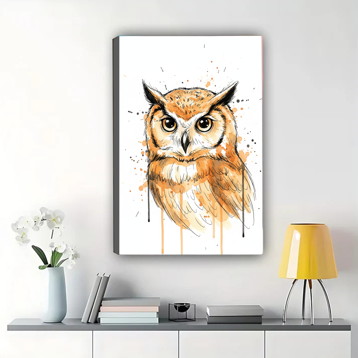 Watercolor Owl Art Print - Sketch Style Wildlife Wall Decor Canvas Wall Art
