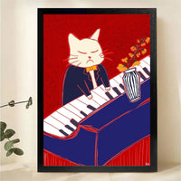 Piano Cat Art Print – Funny Music Lover Cat Poster Canvas Wall Art
