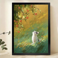 Black & White Cats with Floral Wall Art – Charming Vintage Cat Canvas Print on Natural Wood Frame