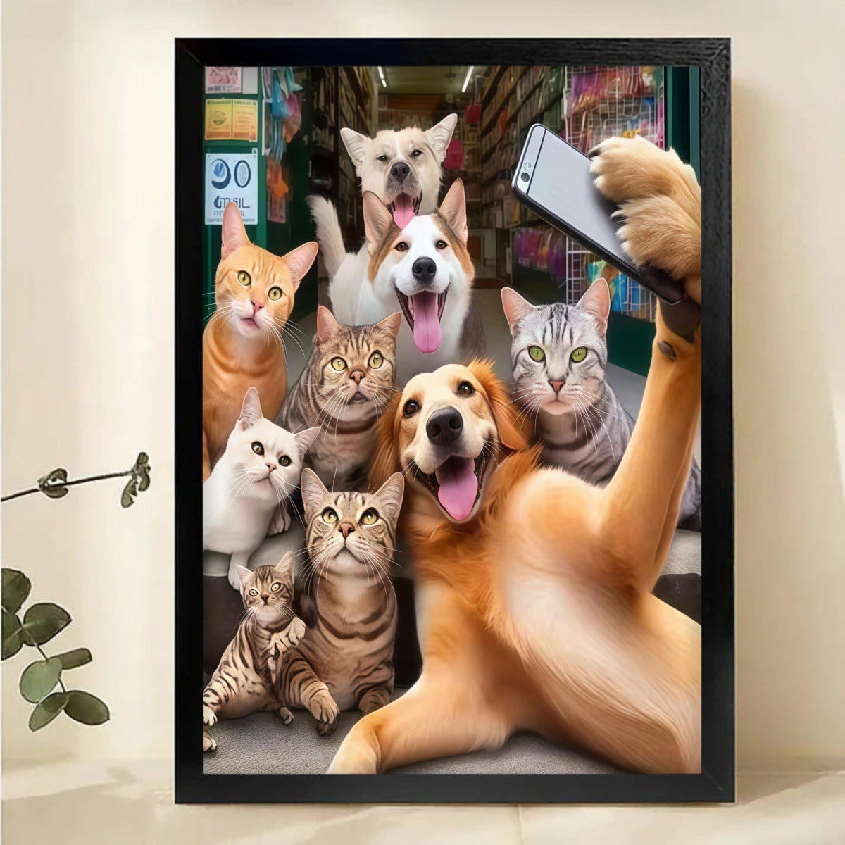 Dogs and Cats Selfie Wall Art - Funny Pet Print