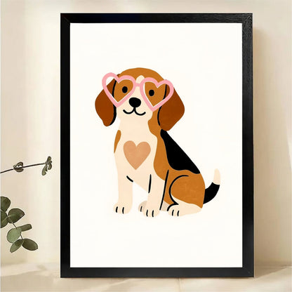 Beagle with Heart Sunglasses Wall Art - Cute Dog Canvas Print