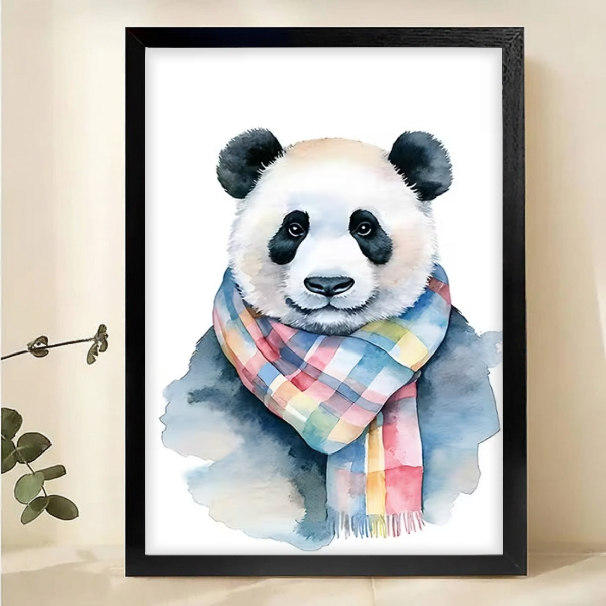Watercolor Panda with Scarf Canvas Print - Cute Animal Nursery Art