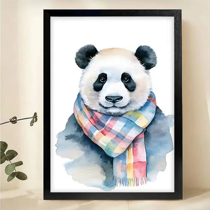 Watercolor Panda with Scarf Canvas Print - Cute Animal Nursery Art