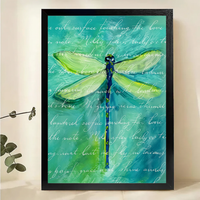 Dragonfly Poetry Wall Art – Teal Watercolor Canvas Print on Natural Wood Frame