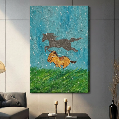 Wild Horses Running Rain Canvas Art Wall Art