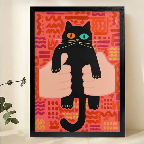 Black Cat with Odd Eyes Art Print - Colorful Abstract Wall Decor Canvas Wall Art