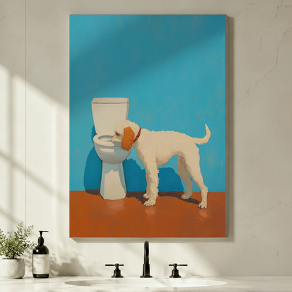 Funny Dog Drinking Toilet Pop Art Canvas Print