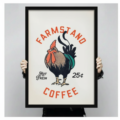 Farmstand Coffee Rooster Retro Canvas Wall Art