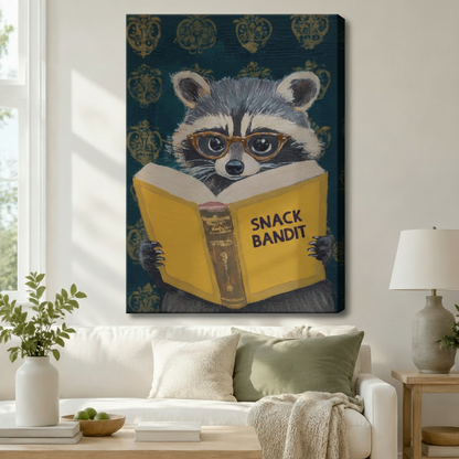 Snack Bandit Raccoon Reading Funny Impasto Canvas Print