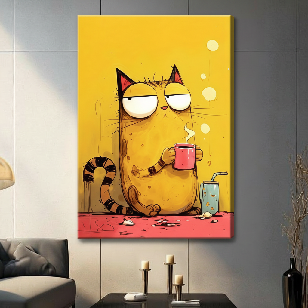 Grumpy Cat Coffee Cup Funny Canvas Wall Art