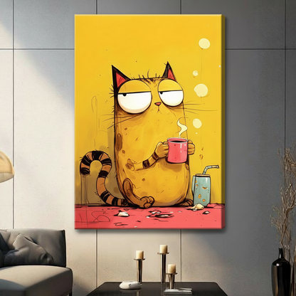 Grumpy Cat Coffee Cup Funny Canvas Wall Art