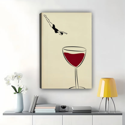 Red Wine Glass with Olive Minimalist Wall Art Bar Cart & Kitchen Decor