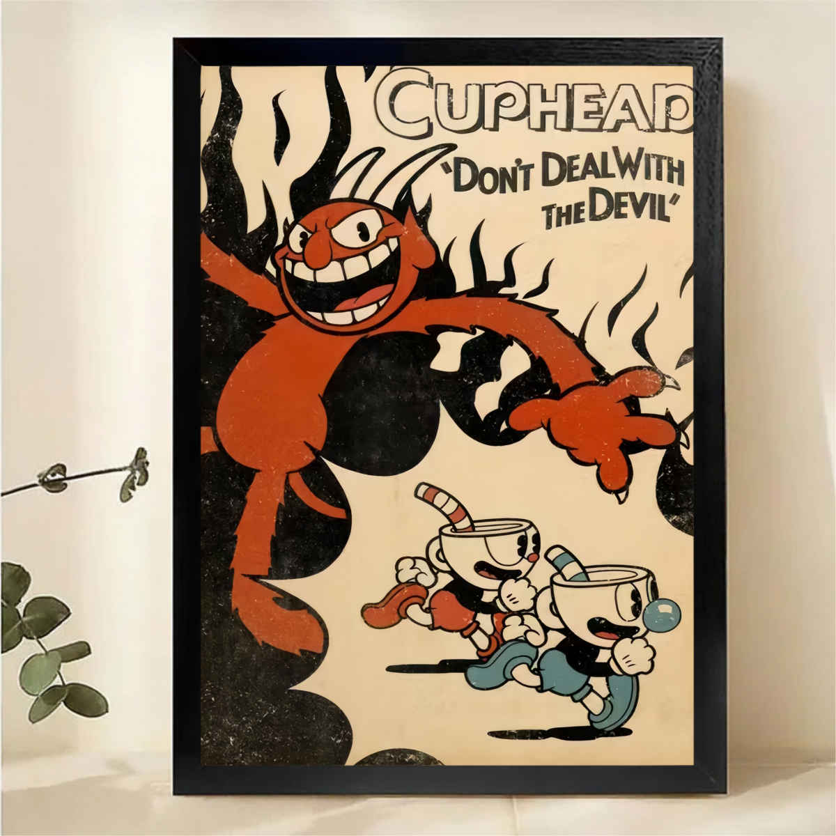 Cuphead Don't Deal with the Devil Framed Wall Art - Vintage Gaming Poster