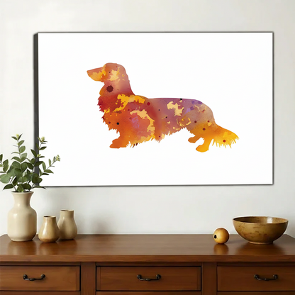 Watercolor Dachshund Wall Art – Colorful Long-Haired Wiener Dog Canvas Print