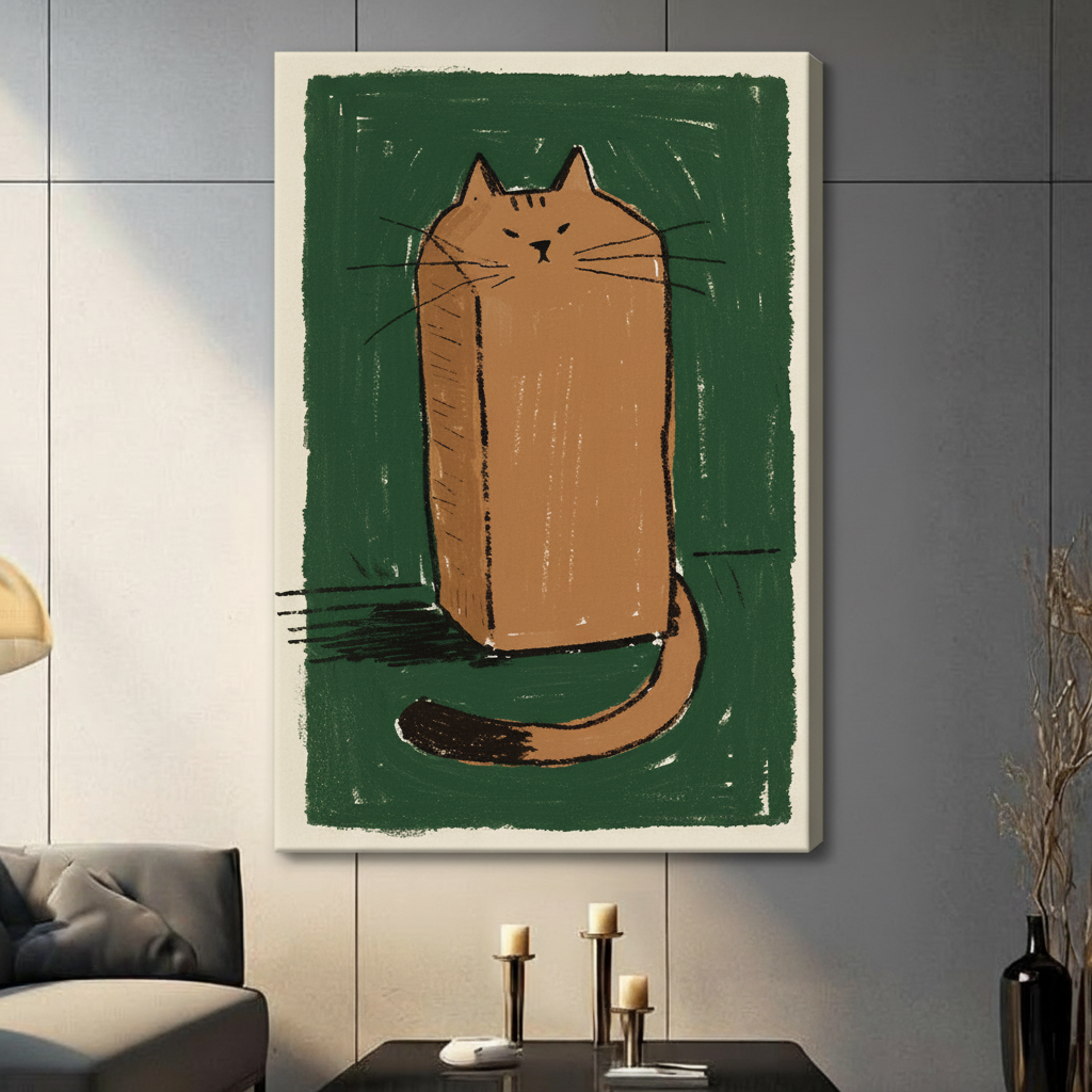 Quirky Square Cat Canvas Wall Art Print