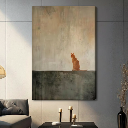 Solitary Orange Cat Minimalist Oil Painting Canvas Print