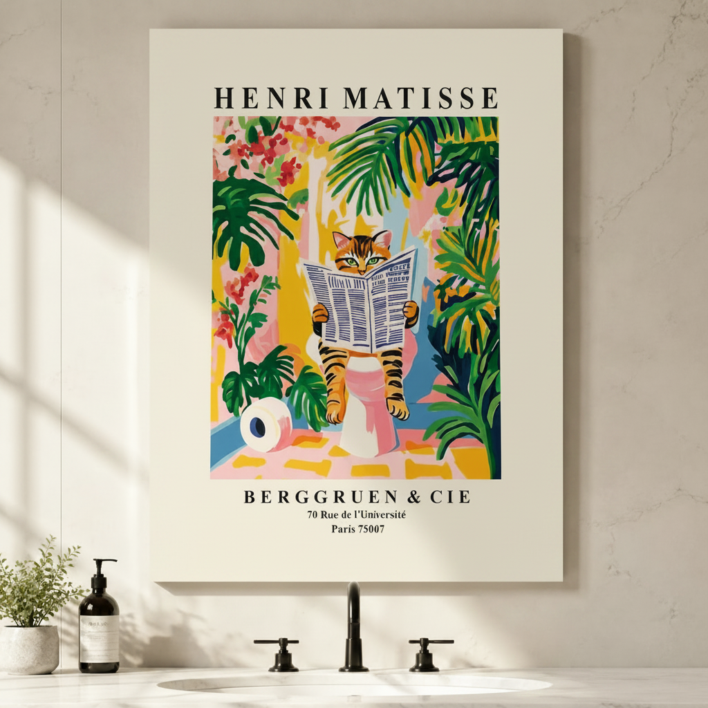 Matisse Cat Reading Newspaper Framed Canvas Wall Art