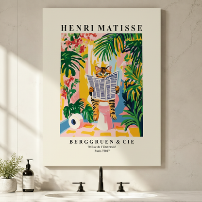 Matisse Cat Reading Newspaper Framed Canvas Wall Art