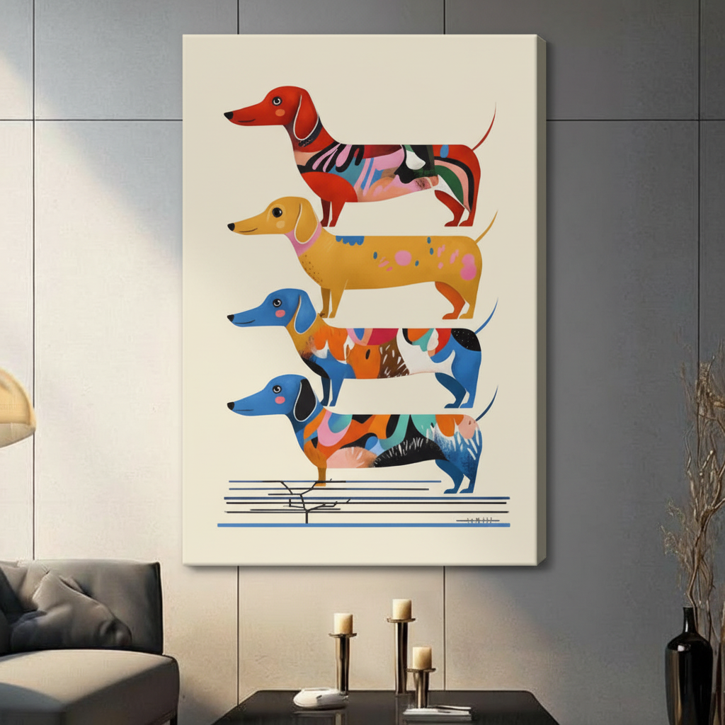 Colorful Stacked Dachshunds Pop Art Canvas Wall Art