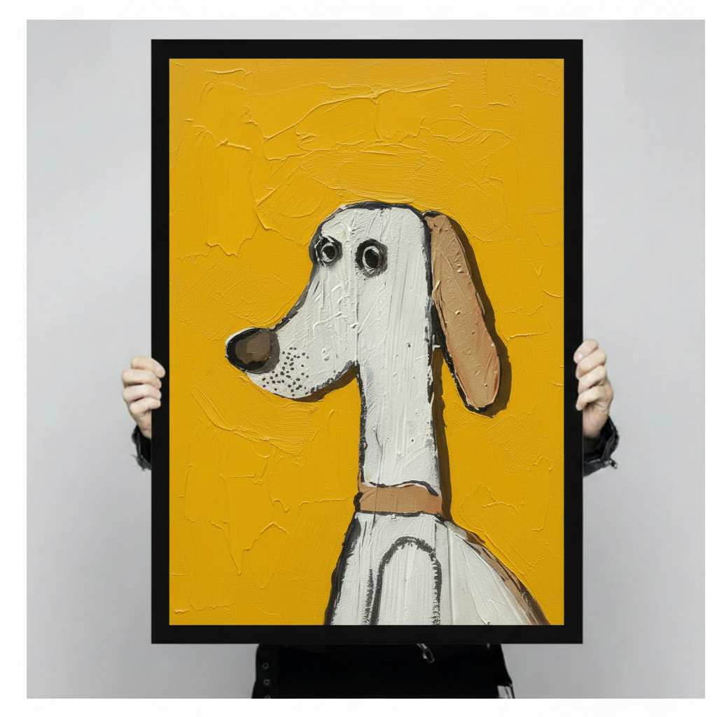 White Hound Dog Yellow Pop Art Canvas Wall Art