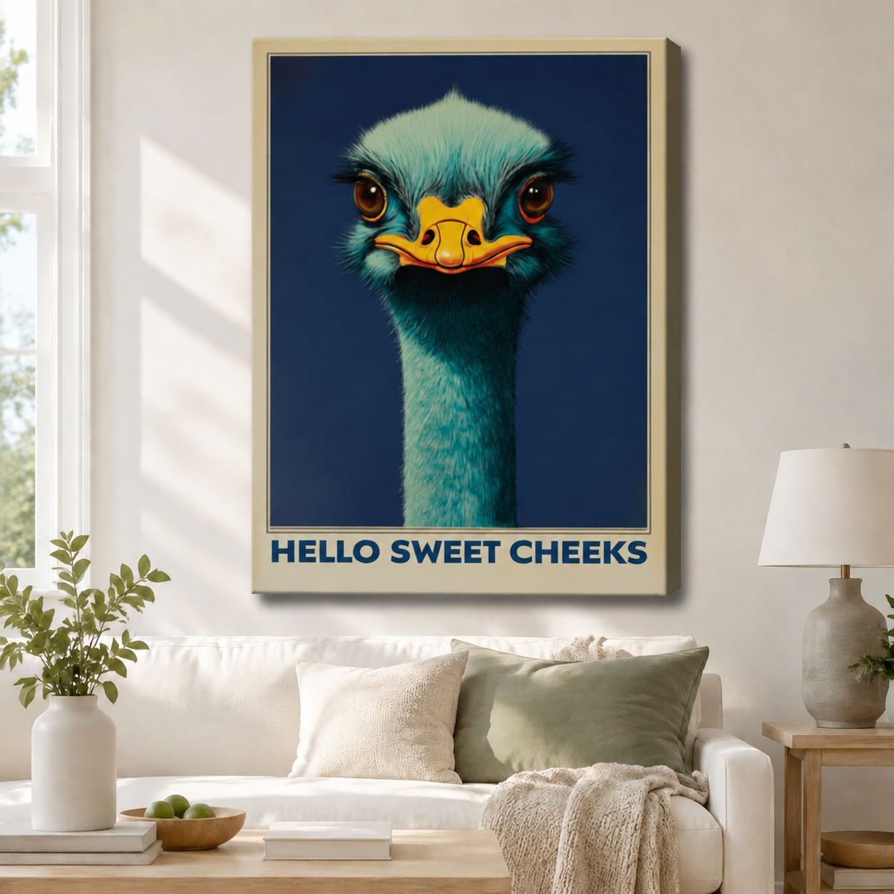 Hello Sweet Cheeks Ostrich Funny Vintage Canvas Print