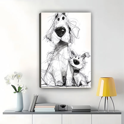 Sketch-Style Dog Parent Pup – Whimsical Pet Wall Art on Natural Wood Canvas