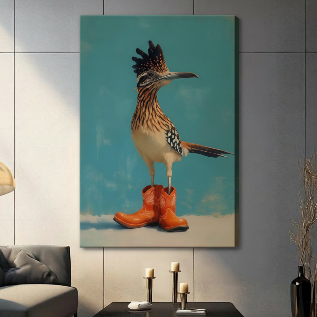 Roadrunner in Cowboy Boots Canvas Wall Art