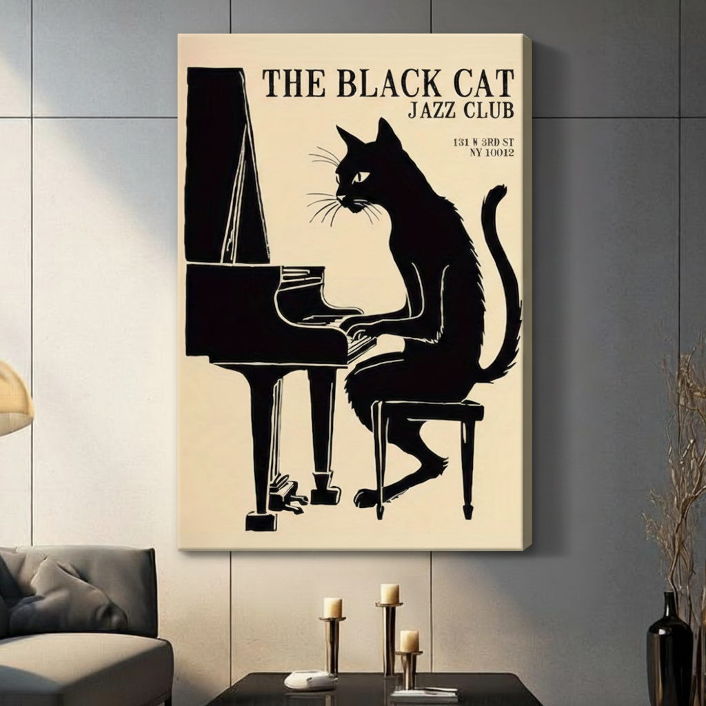 Black Cat Jazz Club Piano Vintage Poster Canvas Print