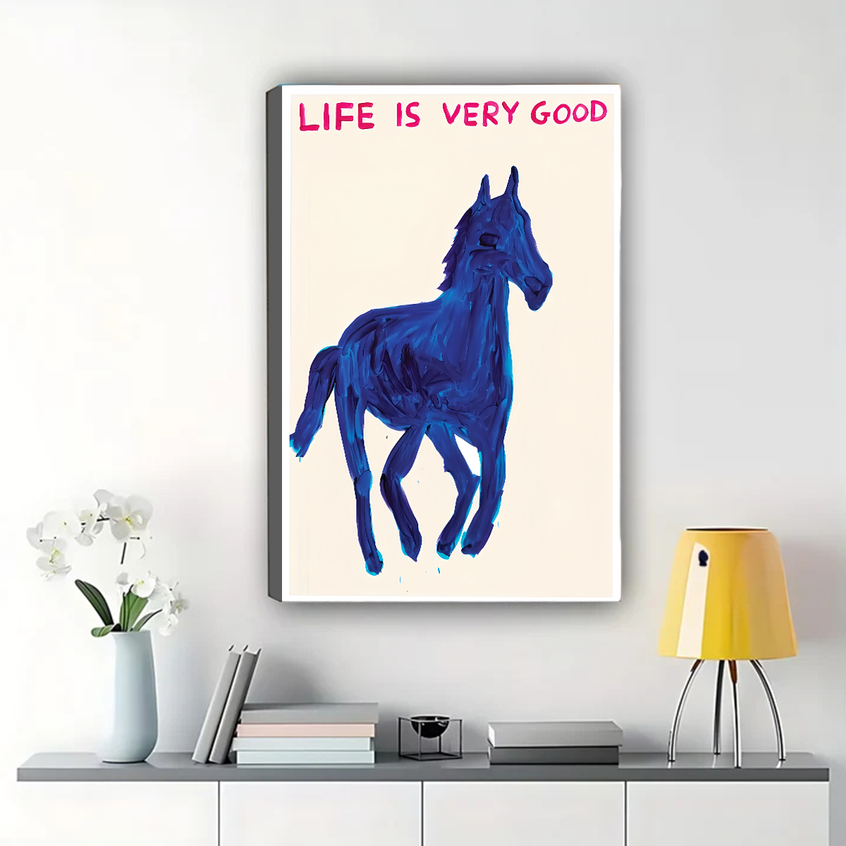 Life Is Very Good Blue Horse Wall Art - Expressive Painting Canvas Print