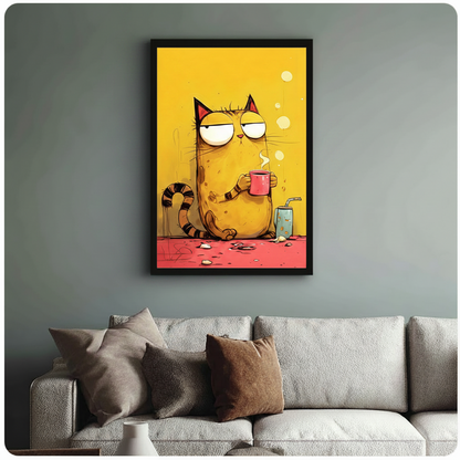Grumpy Cat Coffee Cup Funny Canvas Wall Art