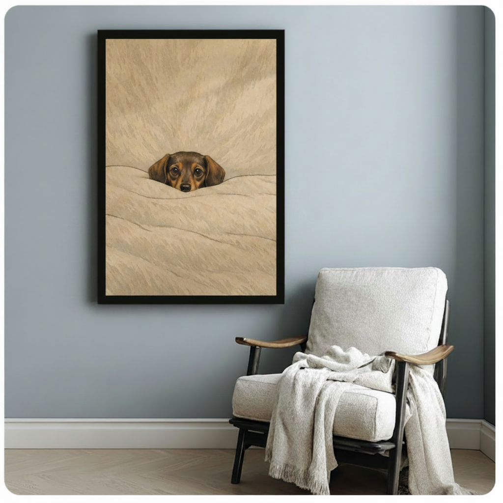 Cozy Dachshund Under Blanket Oil Painting Canvas