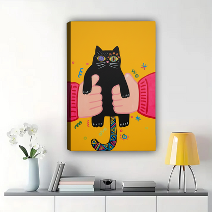 Black Cat with Kaleidoscope Eyes Art Print - Quirky Wall Decor Canvas Wall Art