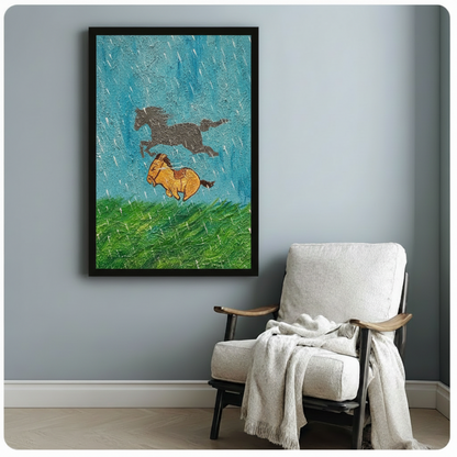 Wild Horses Running Rain Canvas Art Wall Art