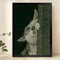 Cat by Window Wall Art - Vintage Green Style