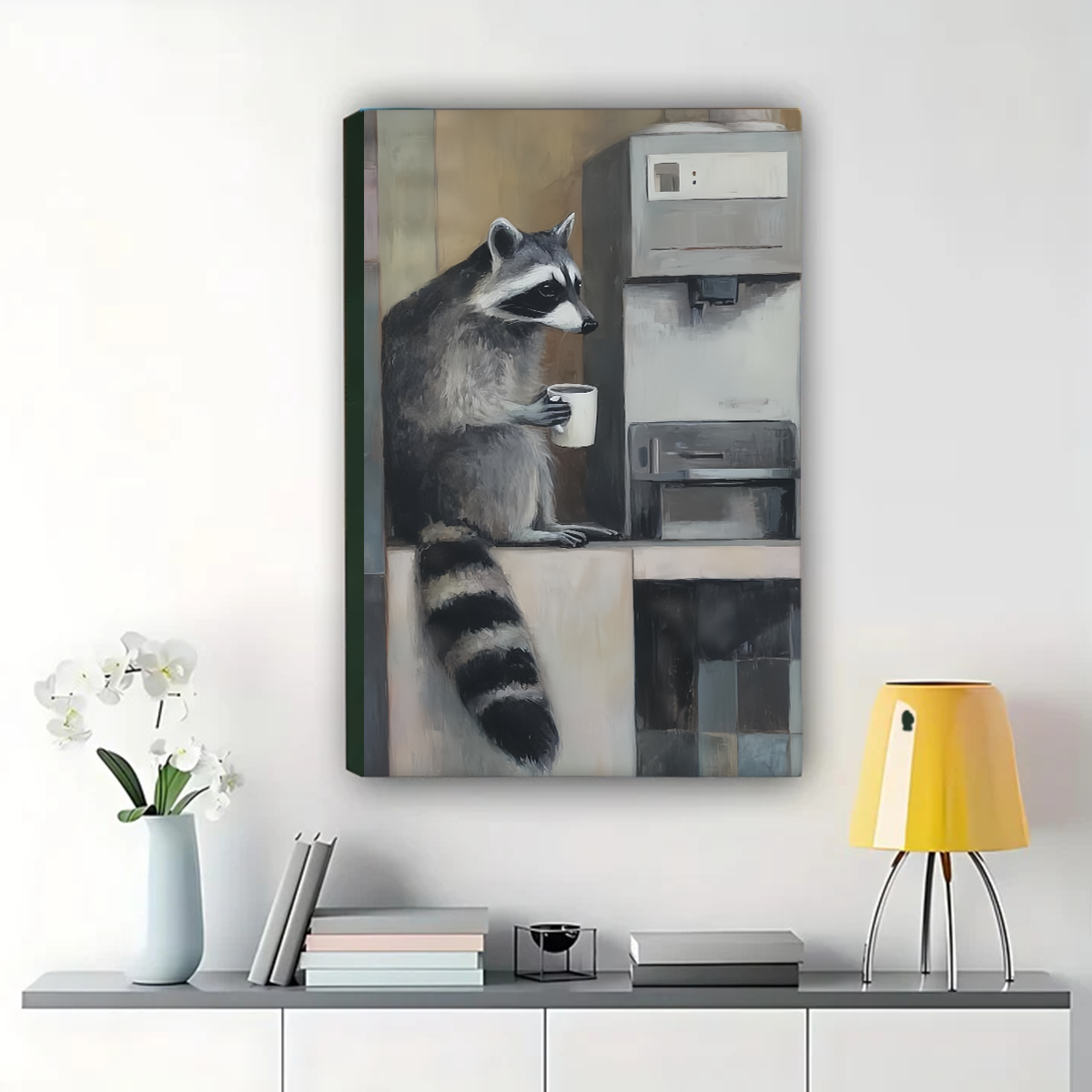 Raccoon at Water Cooler Wall Art - Funny Office Animal Print