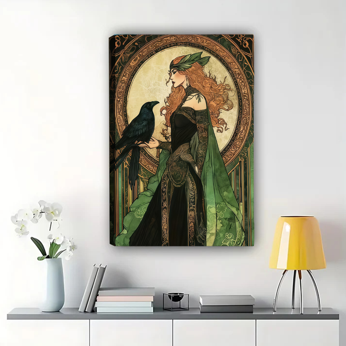 Art Nouveau Goddess with Raven Wall Art - Celtic Style