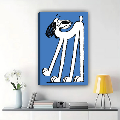 Long Legged Dog Wall Art Print - Whimsical Blue Dog Illustration