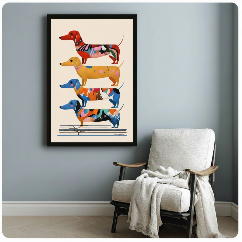 Colorful Stacked Dachshunds Pop Art Canvas Wall Art