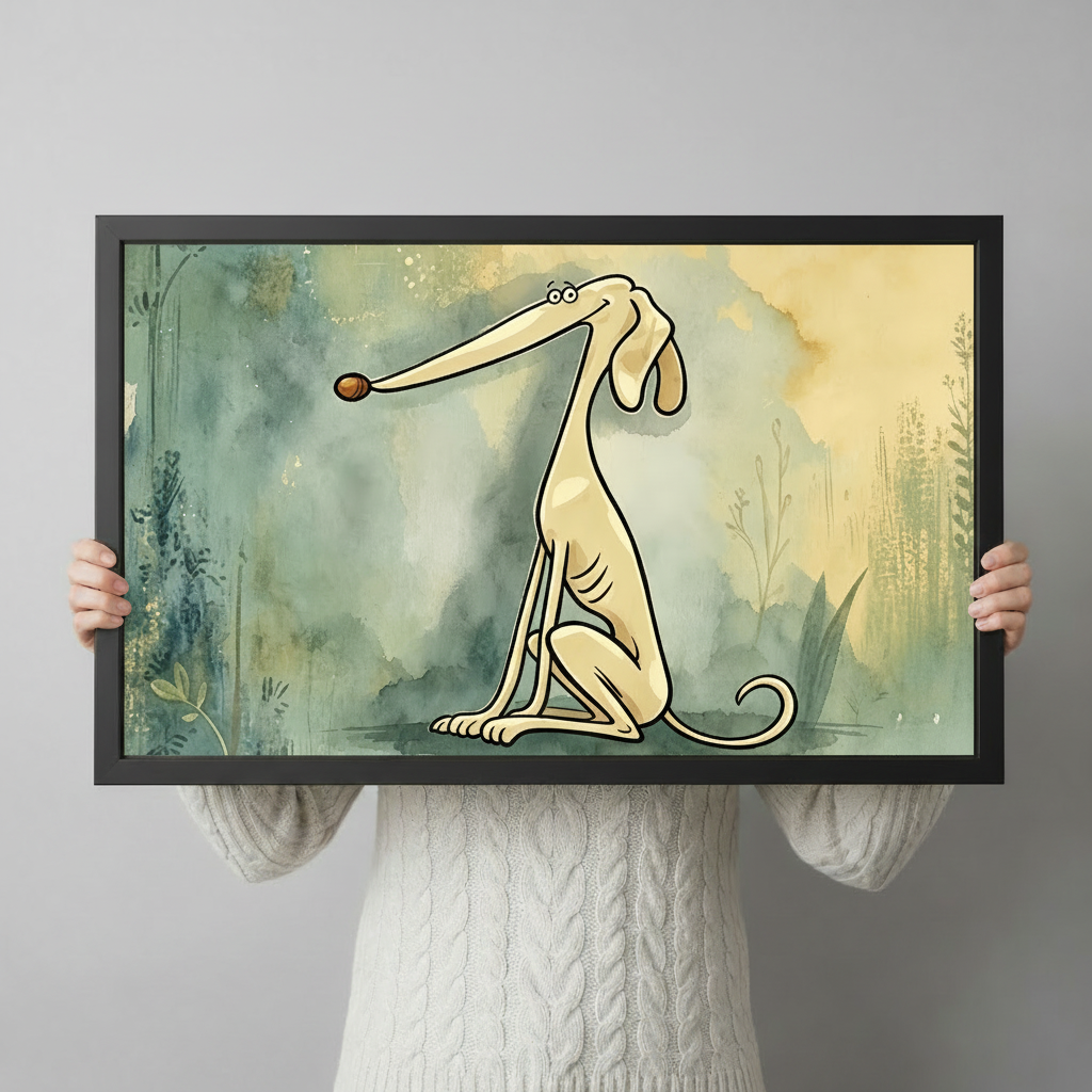 Funny Long-Nose Dog Watercolor Canvas Art Wall Art