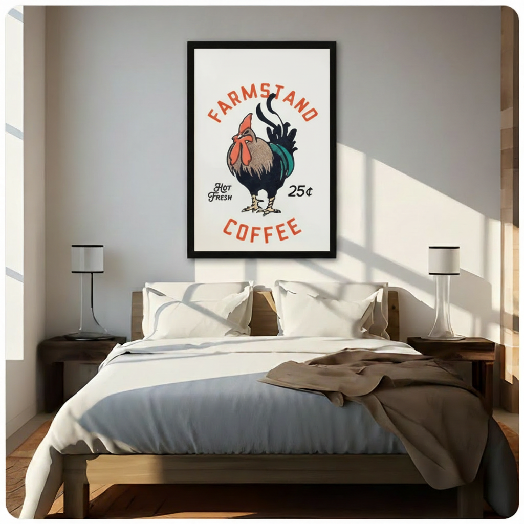 Farmstand Coffee Rooster Retro Canvas Wall Art