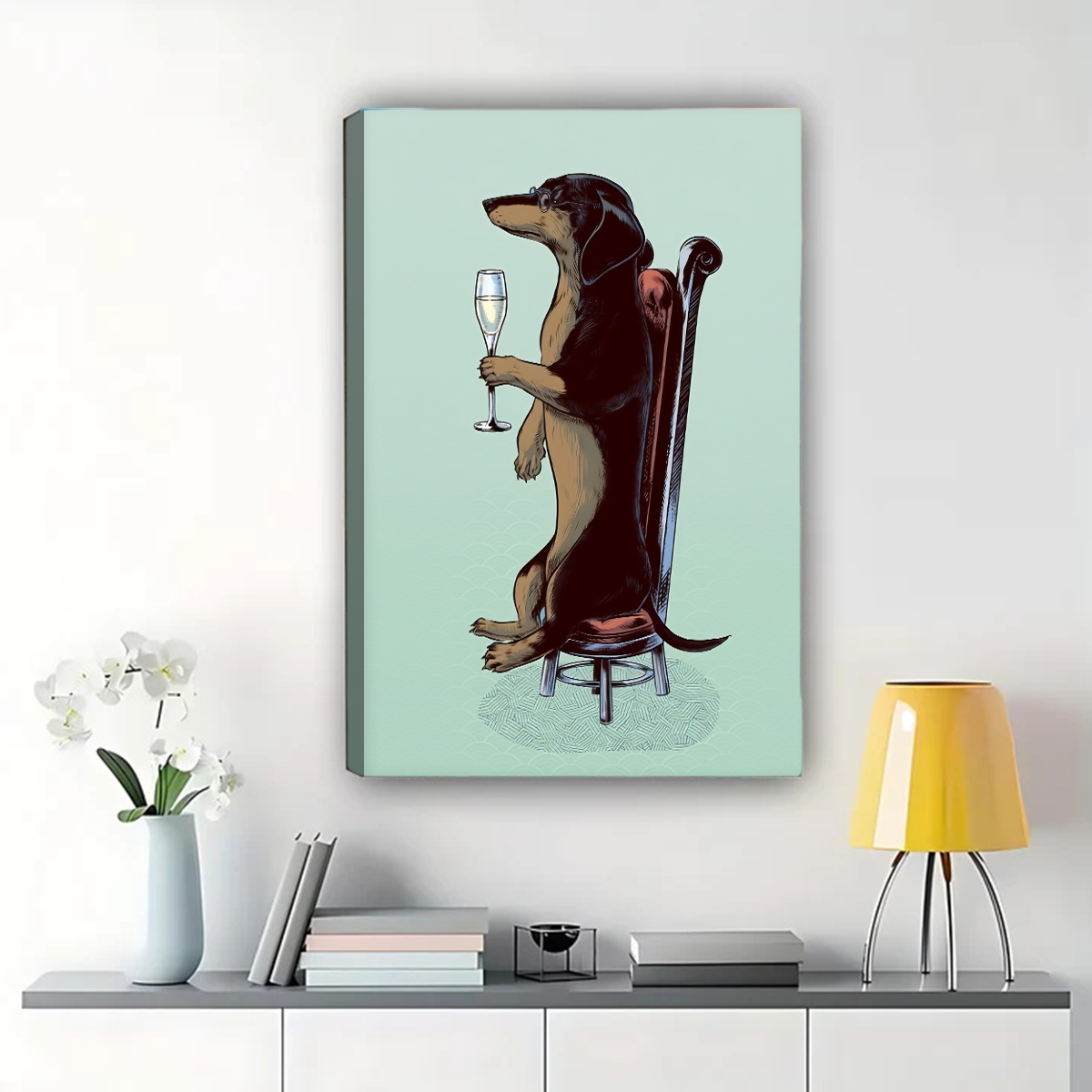 Dachshund with Champagne Wall Art - Fancy Dog Celebration Print