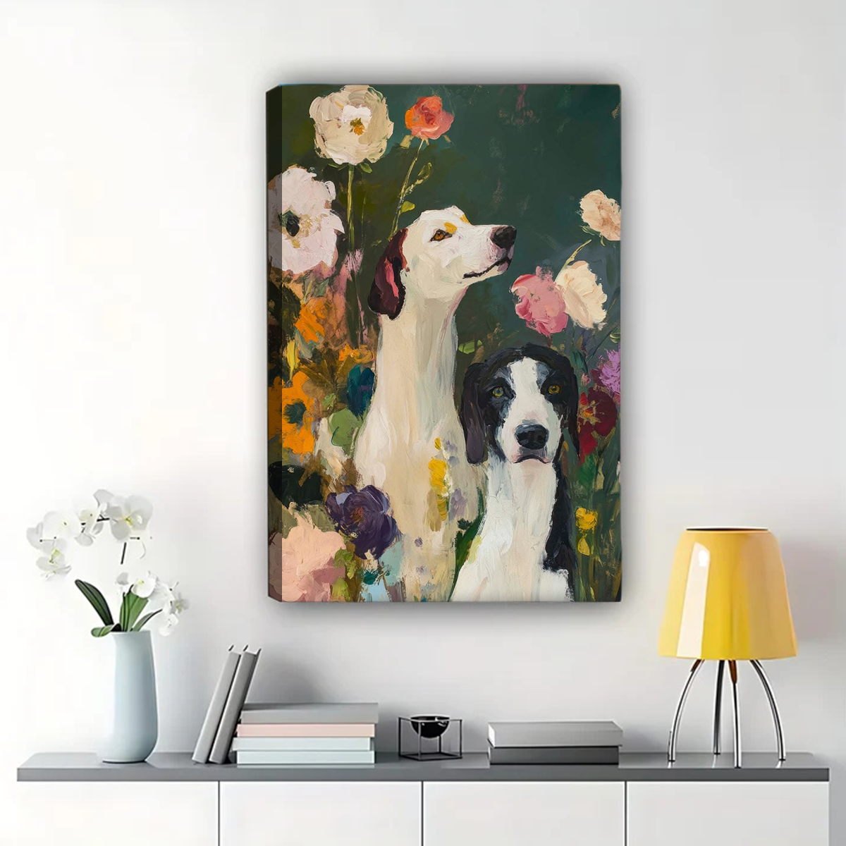 Dogs in Bloom Wall Art Print - Floral Pet Portrait Painting